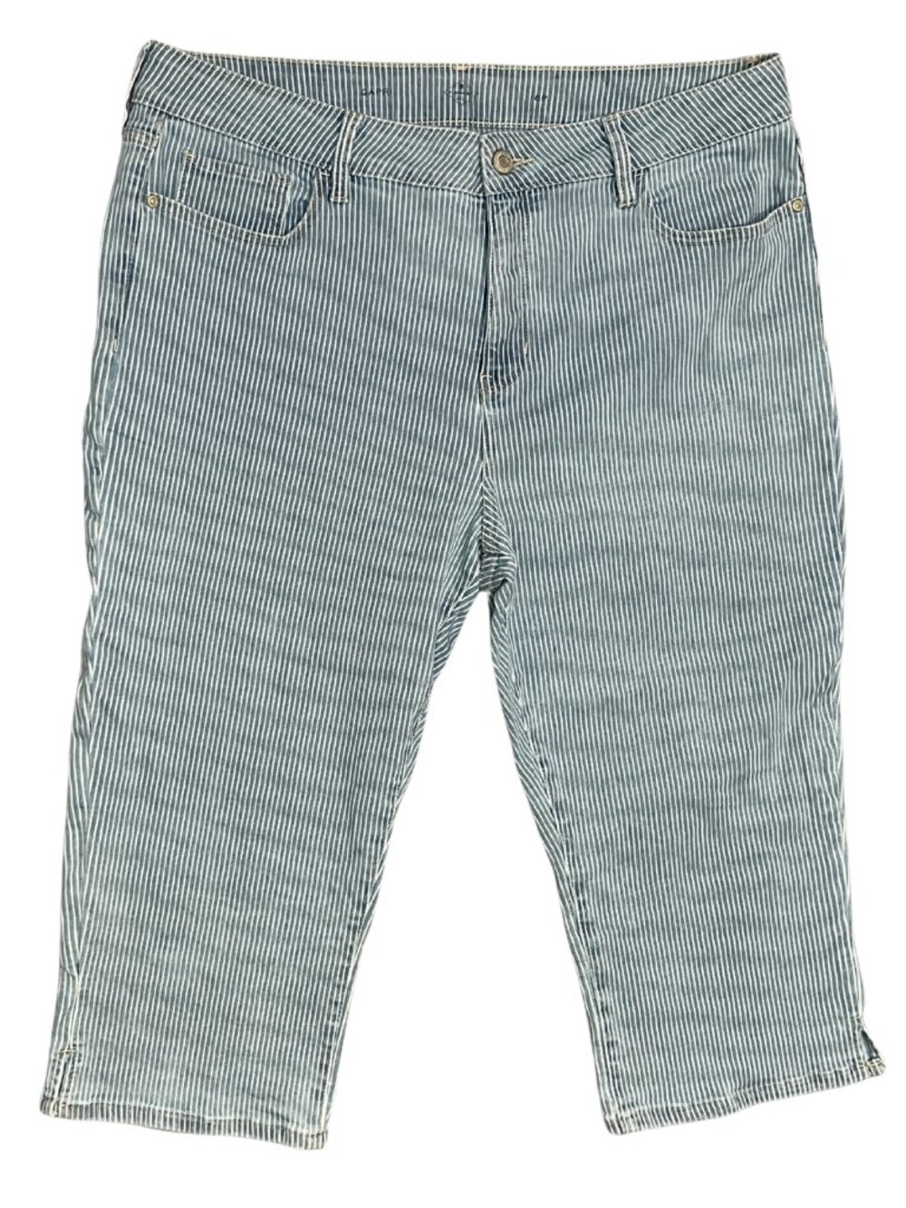 St John's Bay Striped Capri Jeans Women's Sz 18P Blue White Cropped Denim Summer